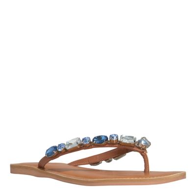 Rasteira Napa Caramelo Bico Redondo Pedraria