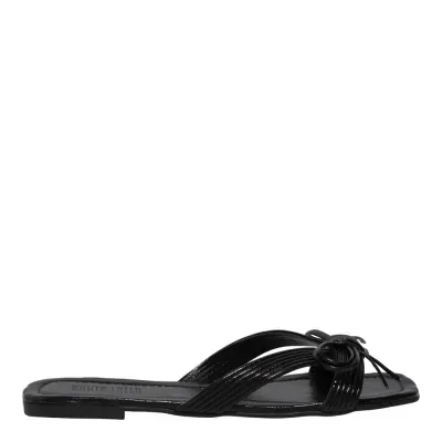 Rasteira Metalizada Laço Preta