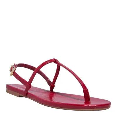 Rasteira Bico Redondo Verniz Vermelho