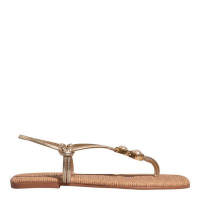 Rasteira Metalizada Dourada Bico Quadrado