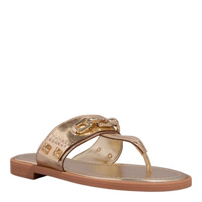 Rasteira Couro Metalizada Dourado