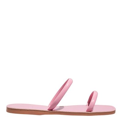 Rasteira Bico Quadrado Verniz Rosa Tiras Finas