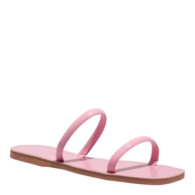 Rasteira Bico Quadrado Verniz Rosa Tiras Finas