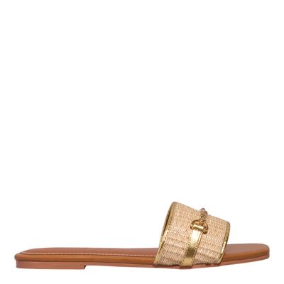 Rasteira Metalizada Bico Quadrado Dourada