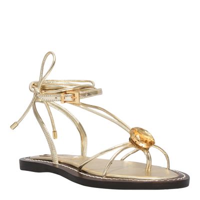 Rasteira Amarração Napa Metalizado Dourado Pedraria