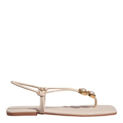 Rasteira Verniz Off White Bico Quadrado