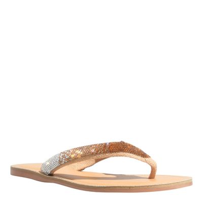 Rasteira Tira Brilho Strass  Bege