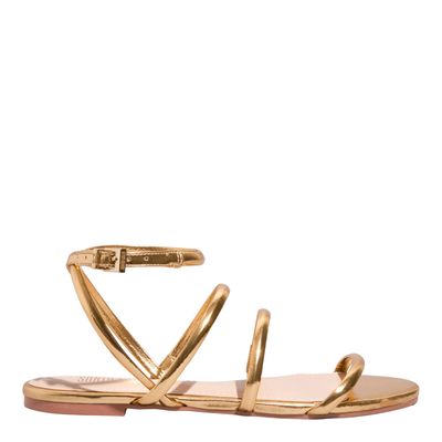 Rasteira Metalizada Reflexo Tiras Finas Dourada