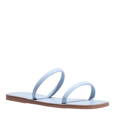 Rasteira Bico Quadrado Verniz Azul Tiras Finas