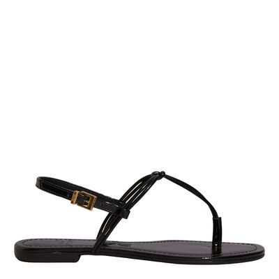 Rasteira Verniz Show Preta Bico Quadrado