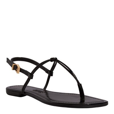 Rasteira Verniz Show Preta Bico Quadrado