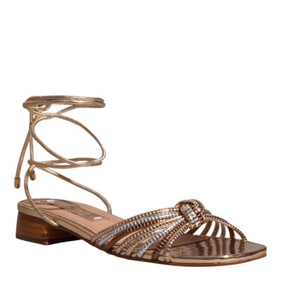 Rasteira Amarração Specchio Dourado Salto Baixo