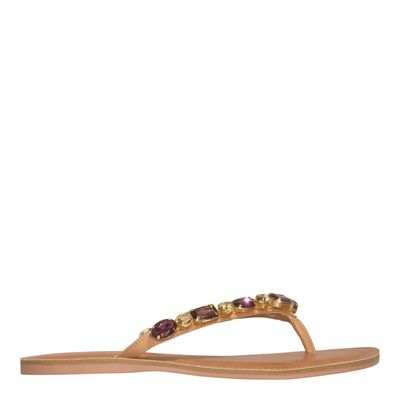 Rasteira Napa Bege Bico Redondo Pedraria