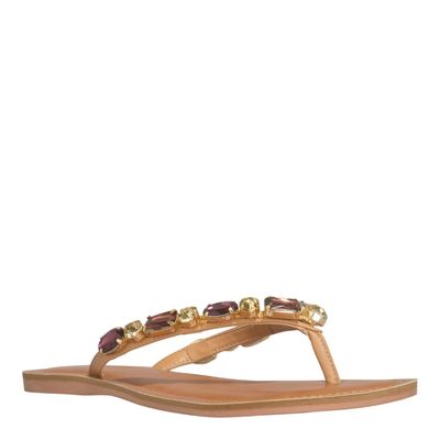 Rasteira Napa Bege Bico Redondo Pedraria