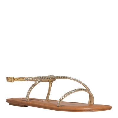 Rasteira Pedraria Metalizada Dourada