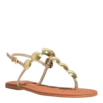 Rasteira Metalizada Dourada Tachas