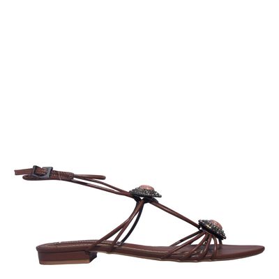 Rasteira Pedraria Bico Folha Napa Soft Marrom