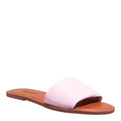 Rasteira Flat Couro Nobre Rosa Bico Redondo