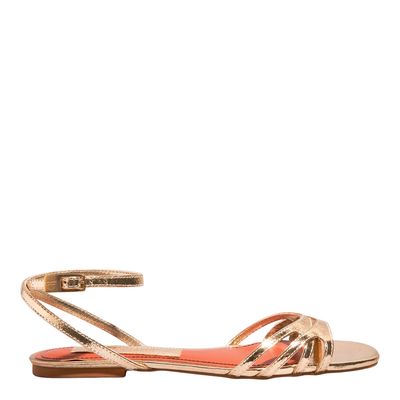 Rasteira Couro Metalizado Dourado