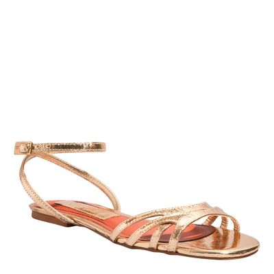 Rasteira Couro Metalizado Dourado