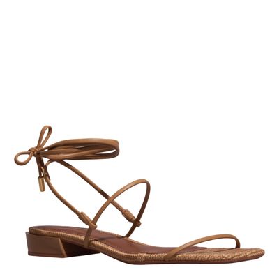 Rasteira Amarração Napa Bege Bico Quadrado