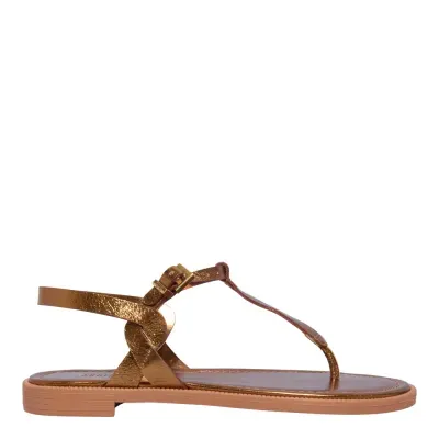 Rasteira Couro Craquele Metalizada Bronze