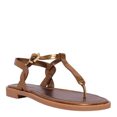 Rasteira Couro Craquele Metalizada Bronze