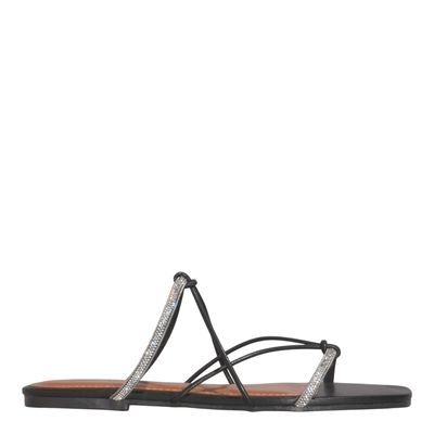 Rasteira Brilho Strass Napa Soft Preta