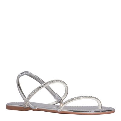 Rasteira Metalizada Prata Brilho