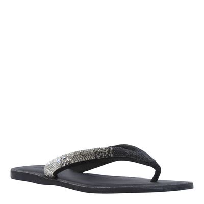 Rasteira Tira Brilho Strass  Preto