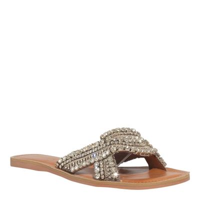 Rasteira Brush Brilho Strass Bege