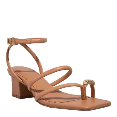 Sandália Couro Nobre Soft Caramelo Salto Grosso