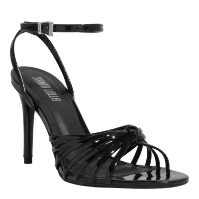 Sandália Nó Verniz Salto Alto Fino Preta