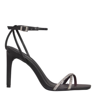 Sandália Shiny Couro Preta Bico Quadrado