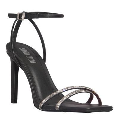 Sandália Shiny Couro Preta Bico Quadrado