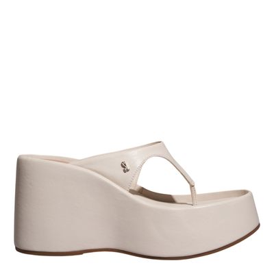 Sandália Plataforma Thong Couro Confort Off White
