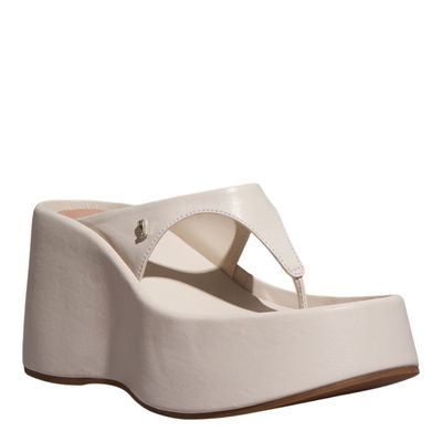 Sandália Plataforma Thong Couro Confort Off White