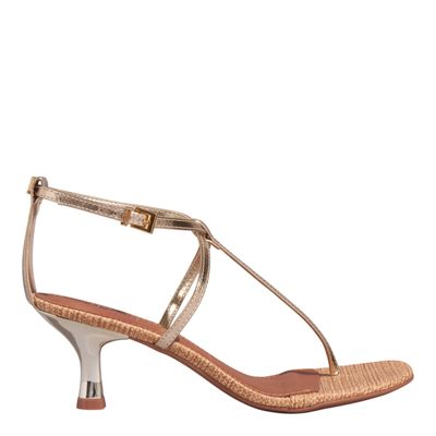 Sandália Metalizada Dourada Salto Baixo
