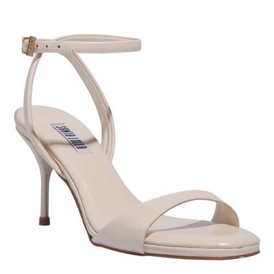 Sandália Couro Acolchoada Salto Fino Marfim