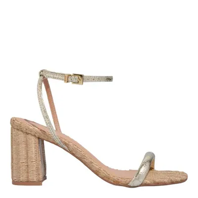 Sandália Tecido Splendore Dourado Salto Grosso