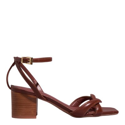 Sandália Couro Bico Quadrado Marrom Ferrugem