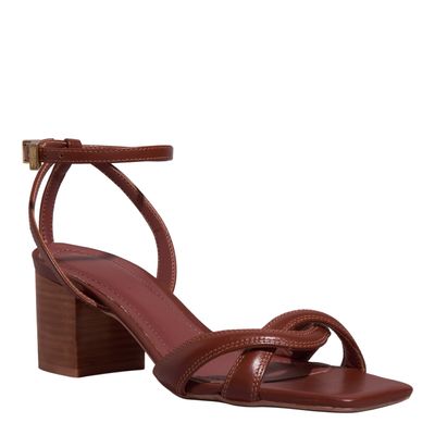 Sandália Couro Bico Quadrado Marrom Ferrugem