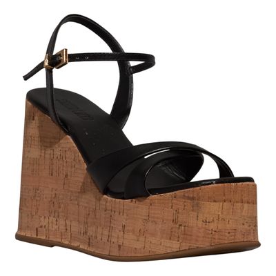 Sandália Anabela Couro Nobre Soft Preta