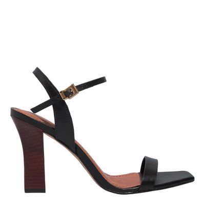 Sandália Couro Bico Quadrado Preto