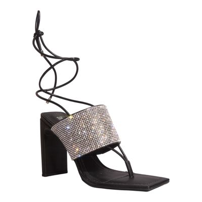 Sandália Shiny Amarração Napa Salto Lâmina Preta