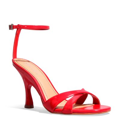 Sandália Verniz  Vermelho Blood Salto Geométrico