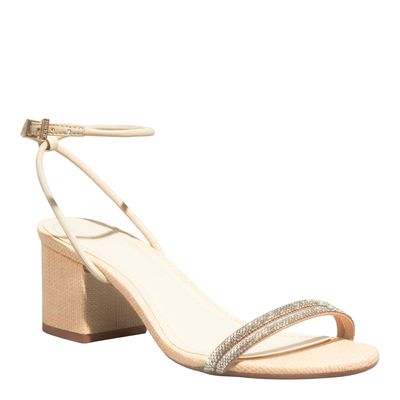 Sandália Napa Soft Off White Salto Bloco Brilho