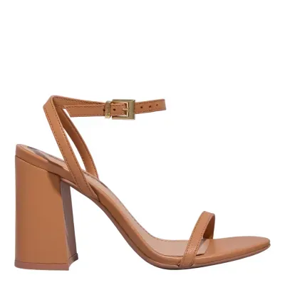 Sandália Couro Pelica Soft Caramelo Salto Grosso