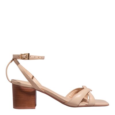 Sandália Couro Bico Quadrado Bege