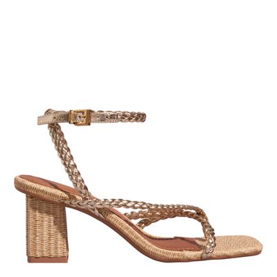 Sandália Metalizada Salto Médio Trança